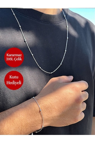 Nexus Model İthal Premium 316l Çelik Kolye Ve Bileklik Seti Kutu Hediyeli Gümüş
