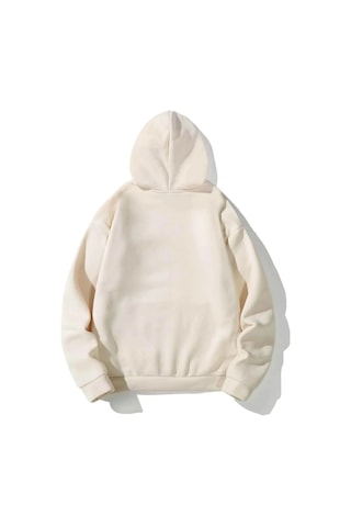 Tarzsokak Unisex Bej Happiest Baskılı Oversize Kapşonlu Sweatshirt Bej