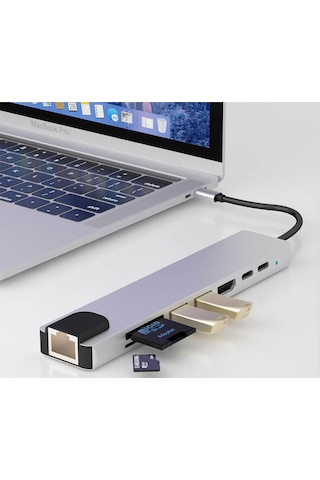 8 In 1 Type C To Hdmı- Sd/ Tf- 2 USB 3.0- USB-C Pd Ethernet Kablo