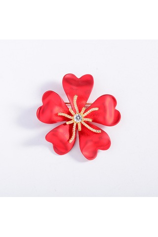 Monyee Avantgard Klen Yaprağı Desenli Biyüteri Spiralı, Sanal Mersin Taşlı, Unisex Gömlek/büstiye Broşı - 52x47mm Kırmızı