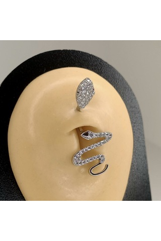 Aya Tasarım Gümüş Renk Yılan Model Göbek Piercing