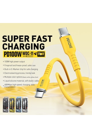 Wk Wdc-11 100w Usb-c / Tip-c Usb-c / Tip-c Silikon Veri Kablosu, Uzunluk: 1.2m Siyah