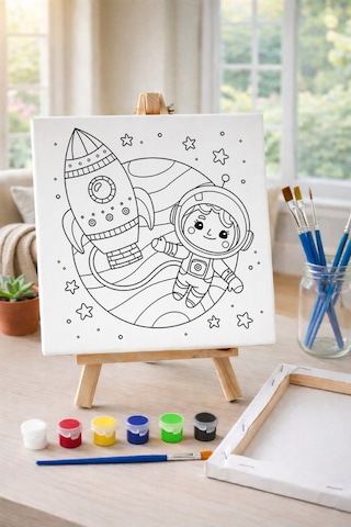 Çocuk Tuval Boyama Seti Minik Astronot Şövale Dahil