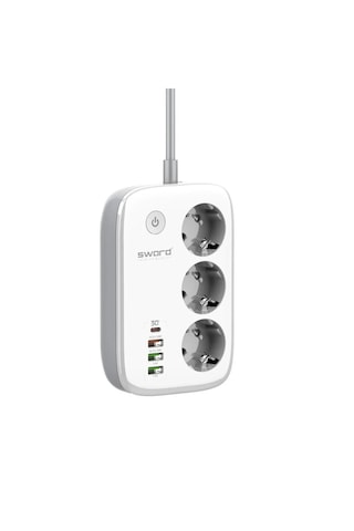 Sword SW-3PU1C 30W Type-C Akım Korumalı 3'lü Wi-Fi Akıllı Priz 2 M