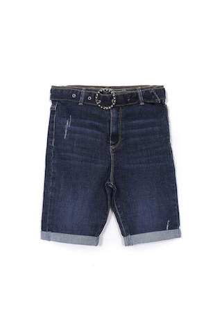 Tokalı Kemer Detaylı Likralı Duble Paça Kız Çocuk Kot Şort Lacivert 1959 Lacivert