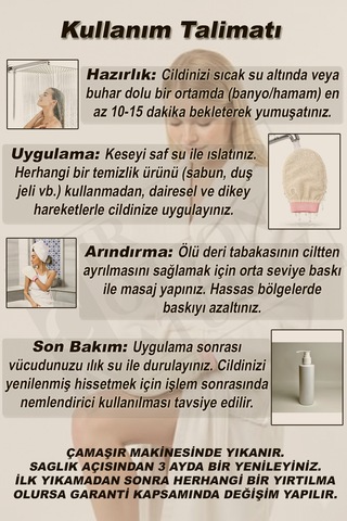 Ekru Lastikli Banyo Duş Kesesi Peeling Eldiveni %100 Floş Ipek Hassas Ciltler Için