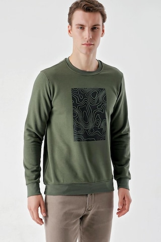 Slimfit Bisiklet Yaka Önü Baskılı 2 İplik Erkek Sweatshirt 001