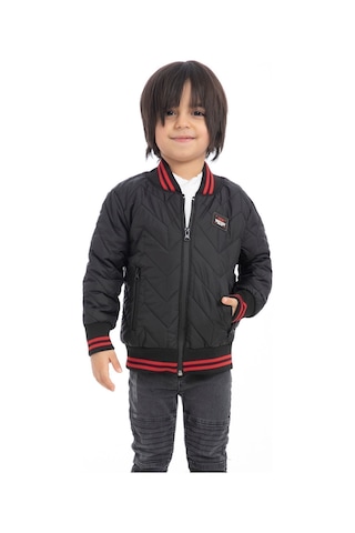 Erkek Çocuk Siyah Kolej Yaka Içi Astarlı Su Ve Rüzgar Geçirmez Fermuarlı Cep Mont Ceket Siyah