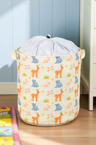 İronika Animals Büzgülü Sepet Oyuncak Çamaşır Havlu Sepeti Yuvarlak Temiz Kirli Çamaşır Sepeti Sarı