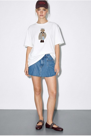 Shade Kadın Köpek Nakışlı Taş İşlemeli Relaxed Fit Pamuk T-shirt 1077 60286067 - Beyaz L