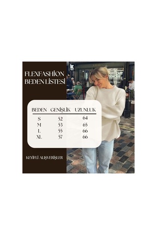 Flex Fashıon Kadın Krem Oversize Triko Kazak - Yumuşak Dokulu Bisiklet Yaka Krm - 730329404 Krm - 730329404 Krm