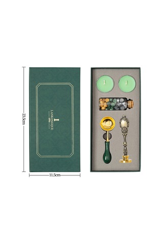 Aubyhe Yeşil Kutulu Mühür Mücevher Seti Mavi-kırmızı-yeşil Mürekkep Granülleri Defter Ve Hediye İçin Mühürleme Aleti