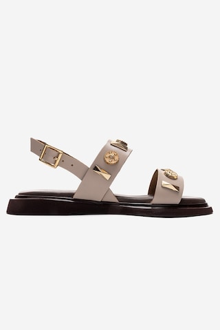 Luvishoes Lıbera Bej Hakiki Deri Tokalı Kadın Sandalet