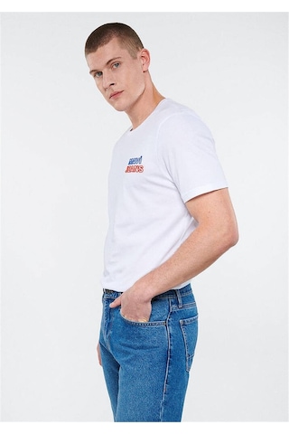 Mavi M066841-620 Beyaz Erkek Mavi Baskılı T-shirt Beyaz