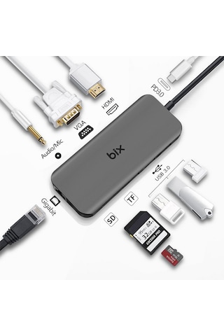 Bix Bx11Hb Type-C Hdmı Vga Ethernet Kart Okuyucu Usb Dönüştürücü