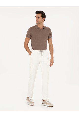 Cacharel Beyaz Straight Fit Kadife Kargo Cepli %100 Pamuk Kanvas Pantolon