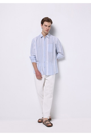 Colin's Colins Regular Fit Shirt Neck Çizgili Erkek Açik Mavi Uzun Kol Gömlek Cl1074496 Q1.v1 Led Mavi