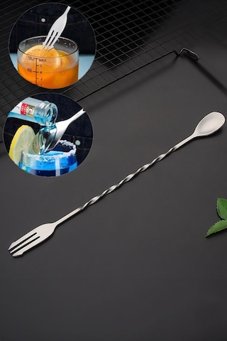 304 Çelik 32 Cm Çatallı Kokteyl Karıştırma Barmen Kaşığı Cin582 Gri