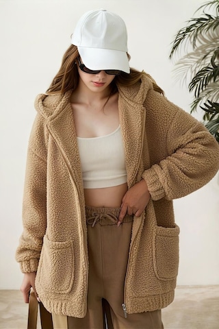 Aclassics Peluş Kuzu Kıvırcık Torba Cepli Kolej Mont Siyah Ks2526 Camel