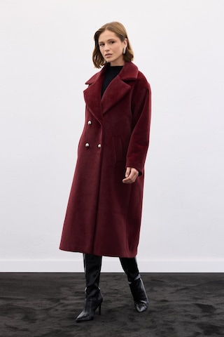 Sateen Uzun Düğme Detaylı Kaban - Bordo-138137