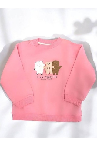 Zekids Kız Bebek Funny Together Ayıcık Baskılı Sweatshirt-14454 Pembe