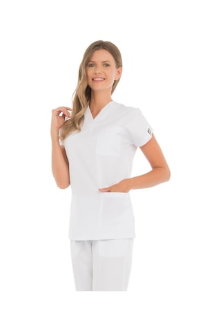 Kadın Doktor Hemşire Forması Scrubs Alpaka Kumaş Hastane Nöbet Tek Üst V Yaka Dr Greys 001