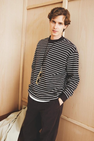 Defacto Relax Fit Bisiklet Yaka Çizgili Sweatshirt E9408ax25aubn339 Kahve