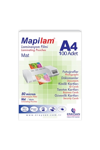 Mapilam 80 Mic.mat Laminasyon Filmi A4 100'lü Mapilam 80 Mic.mat Laminasyon Filmi A4 100'lü