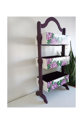 El Boyaması Ahşap Sebzelik Üç Raflı Karışık Renkler