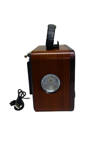 Gold Silver Gs-1325 Güneş Enerjili Fenerli Nostaljik Radyo Şarjlı Ahşap Bluetooth Hoparlör Usb Tf