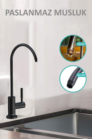 Piksel Aqua Lüks Su Arıtma Musluğu Mat Siyah Paslanmaz