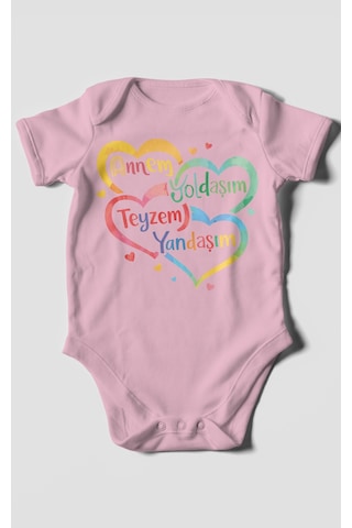 Morivokids Annem Yoldaşım Teyzem Yandaşım Kısa Kollu Bebek Body Koyu Pembe