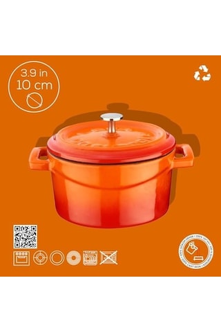 Metal Döküm Mini Tencere, 10 Cm, 0.35 L Hacim, Turuncu 12v