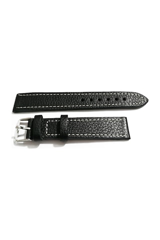 Fado&her Saate Uyumlu Hakiki Deri Saat Kordonu Mat Siyah Beyaz Dikişli 18 Mm 314 /2 Siyah