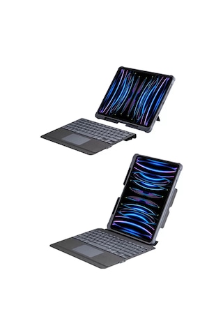 Newface Apple T5509d iPad Uyumlu Pro 12.9 2022 Kılıf Palermo Ledli Klavyeli Standlı Tablet Kılıfı - Siyah Arka Kapak