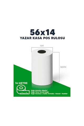 56x14 10 Paket 100 Rulo Termal Pos Rulosu / Pos Kağıdı