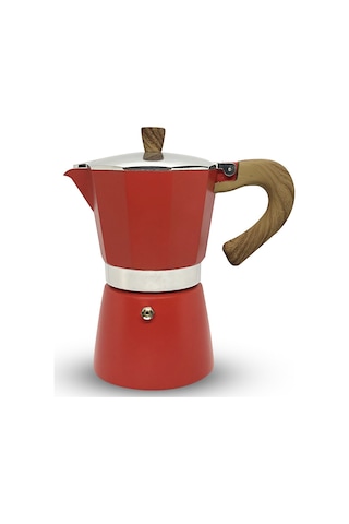 Horecamark Aluminyum Moka Pot 6 Kupa Kırmızı 6 Cups Moka Pot