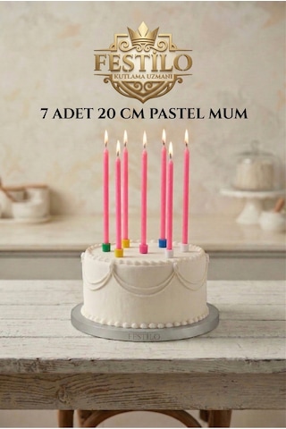 7'li Uzun Mum 20 Cm Pasta Mumu Pembe Pastel Renk Parti Malzemeleri Doğum Günü Süsleri