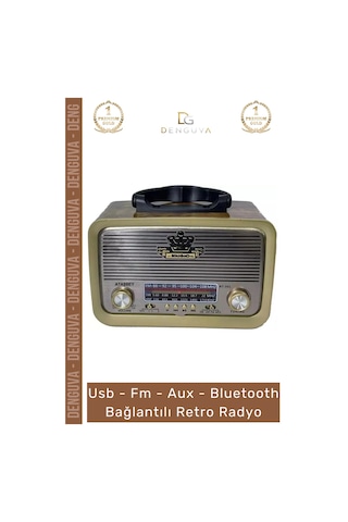 Radyo Bluetooth Hoparlör Mp3 Çalar Usb Sd Kart Girişli Şarjlı Retro Sd Dekoratif Nostaljik Radyo