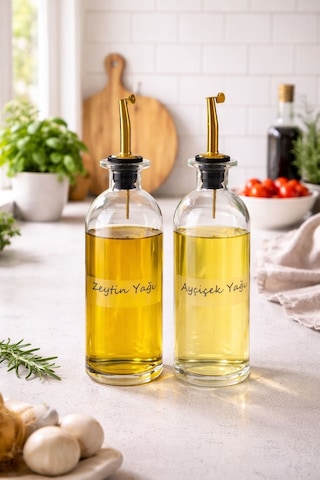 Morponi Akıtmaz Gold Başlıklı 2'li Yağdanlık Seti 500 Ml Thn Şeffaf