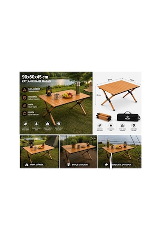90x60x45 Cm Katlanır Kamp Ve Piknik Masası Hafif, Dayanıklı Ve Taşınabilir Ahşap