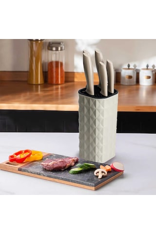 Cooker Ckr2870 Akrilik Plastik Standlı 6 Parça Bıçak Seti Krem