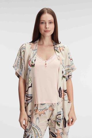 Man5840-1177 Anıl Ev Giyim Man5840 Anıl 5840 İp Askılı V Yaka Kadın Viskon Çiçek Desenli Yazlık Dantel Detaylı Pijama Takımı Sabahlık Koyu Ten