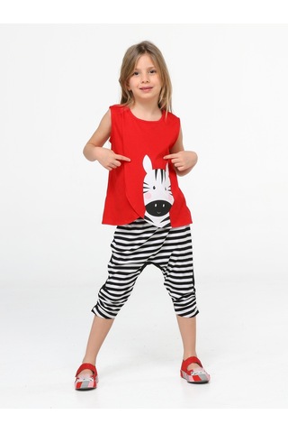Zebra Çizgili Baggy Kapri Takım-kırmızı Kırmızı
