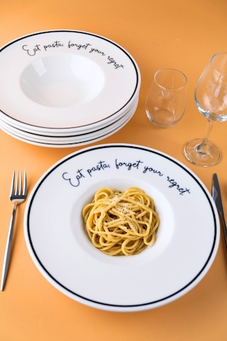 Tabak Evi Motto Makarna Tabağı Seti 6 Lı 29x5,5x4cm Beyaz - Siyah