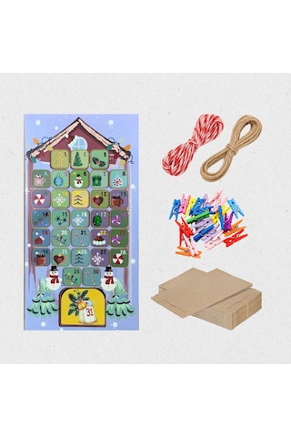 Yılbaşı Advent Takvimi Hediye Seti, Sticker-kraft Kese Kağıdı-renkli Ahşap Mandal-jüt&twine Baker İp