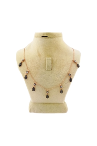 Pigado 925 Ayar Gümüş Damla Kolye Siyah Taşlı Rose Gümüş