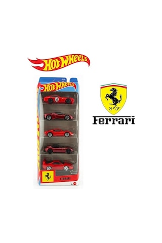 Hot Wheels Ferrari 5'li Model Araba Seti Jln12 1:64 Koleksiyon Kırmızı