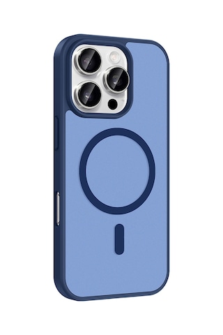 Apple Uyumlu iPhone 16 Pro Kılıf Magsafe Şarj Özellikli Mat Tasarım Lüx Babet Kapak Mavi