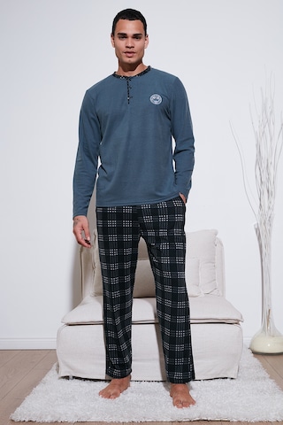 Buratti Ekoseli Yumuşak Dokulu Regular Fit Uzun Kollu Erkek Pijama Takımı 609611030 Antrasit
